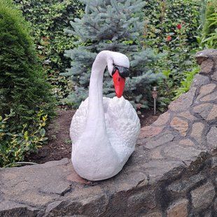 buy Garden Swan Statue, Head Turned Left, White 1