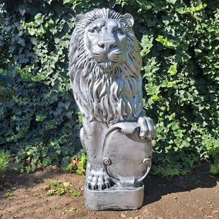 buy Garden Figure Large Lion 83 cm with left shield Silver 1