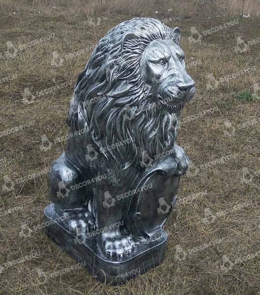 buy Garden Figure Large Lion 83 cm with left shield Silver 4