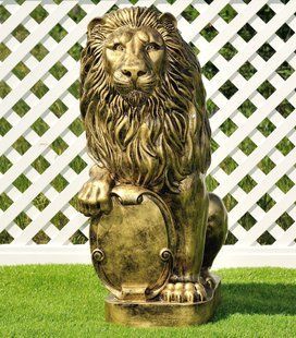 buy Garden Figure Large Lion 83 cm with right shield Gold 1