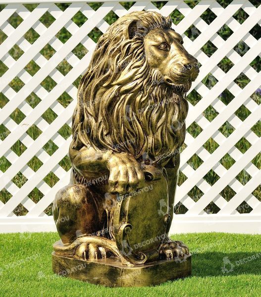 buy Garden Figure Large Lion 83 cm with right shield Gold 4