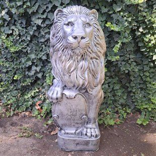 buy Garden Figure Large Lion 83 cm with right shield Silver 1
