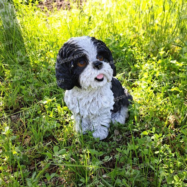 kaufen Gartenfigur Shitsu Hund sitzend Schwarz und wei&szlig; 2