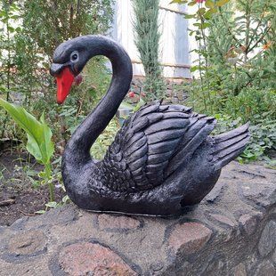 buy Garden Swan Statue, Head Left, Black 1