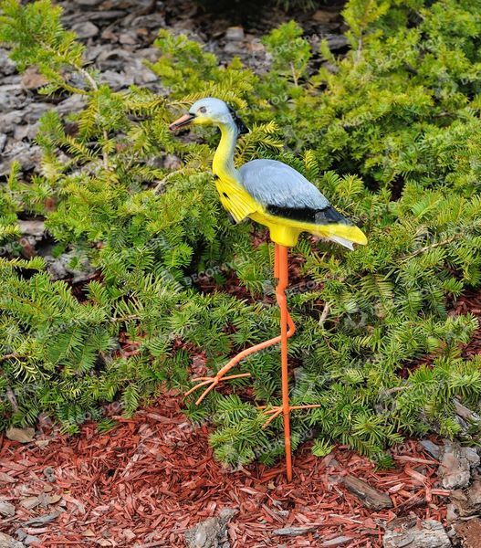 buy Garden figure Small Heron on metal legs 2