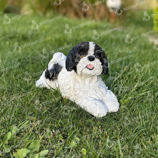kaufen Gartenfigur Shih-tsu liegend, wei&szlig; und schwarz 3