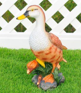 kaufen Gartenfigur Ente auf einem Stein 1