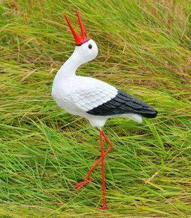 buy Garden figure Stork with open beak on metal legs 1