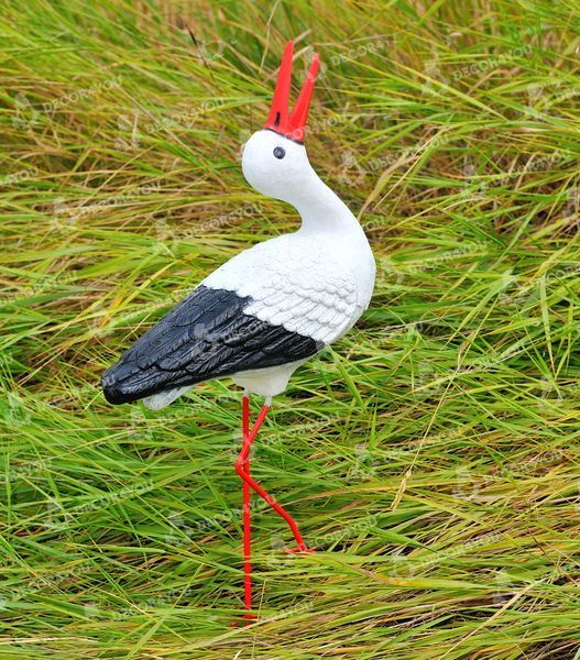 kaufen Gartenfigur Storch mit offenem Schnabel auf Metallbeinen 4