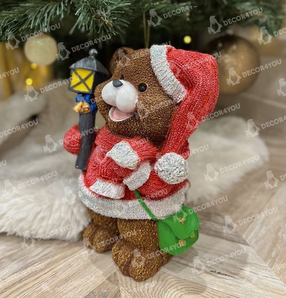 kaufen Neujahrsgartenfigur B&auml;r in rotem Anzug mit einer Laterne 3