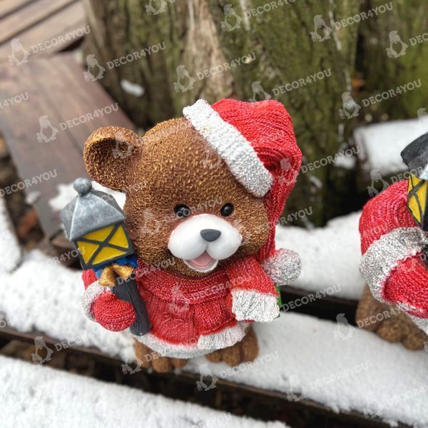 kaufen Neujahrsgartenfigur B&auml;r in rotem Anzug mit einer Laterne 4