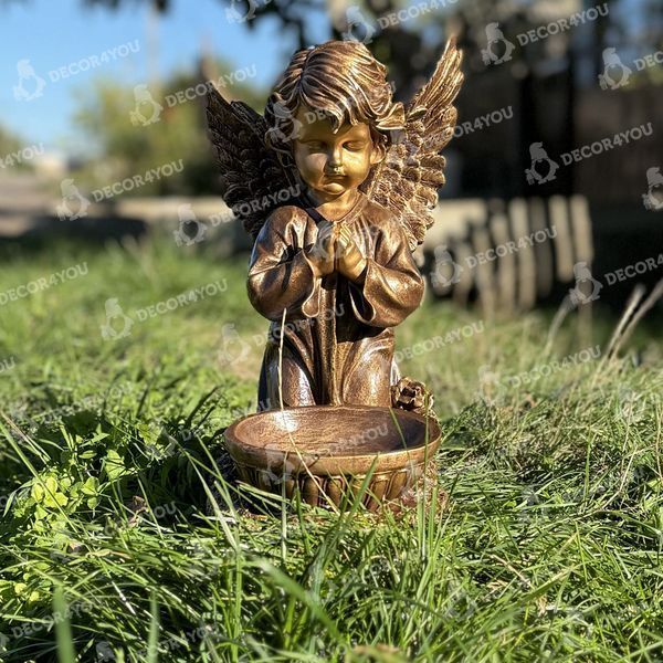 buy Garden figure Angel kneeling near the bowl, bronze 3