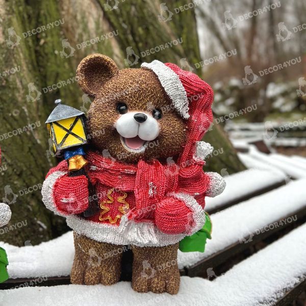 kaufen Neujahrsgartenfigur B&auml;r im roten Anzug mit Laterne 2
